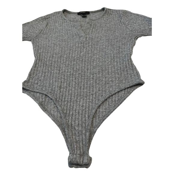 FOREVER 21 HIGH-RISE LONG SLEEVE RIBBED KNIT BODYSUIT, WOMENS, L, GREY, SNAPS - Picture 5 of 10